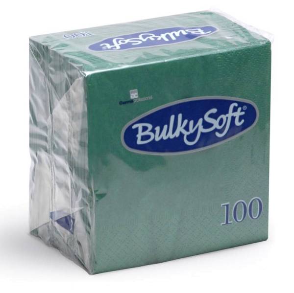 Servietten Bulkysoft, 1/4 Falz, tannengrün, 2-lagig, 24x24cm - Karton à 30 Pack / Pack à 100 Serviet