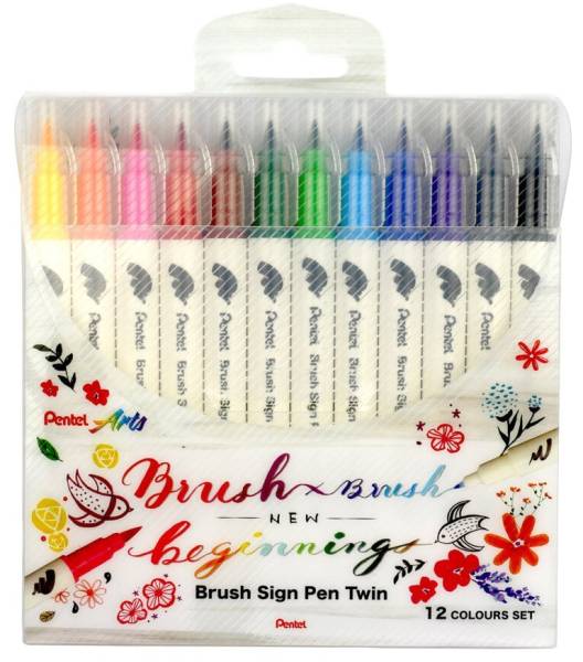 PentelArts BrushSignPen Pinselstift Twin, 12er Set