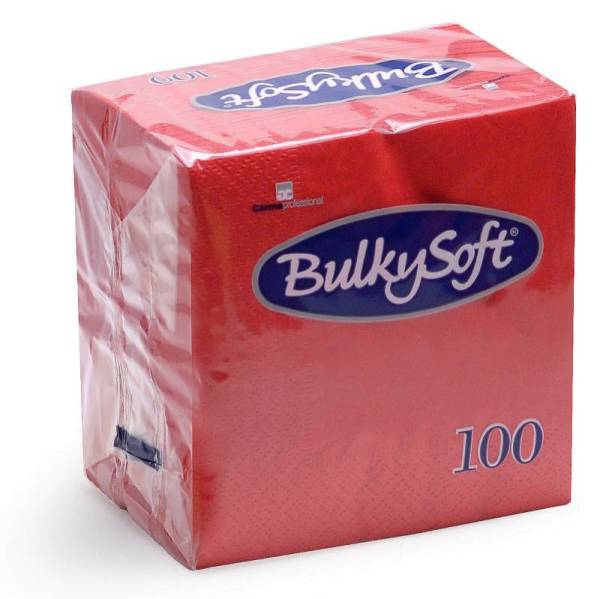 Servietten Bulkysoft, 1/4 Falz, rot, 2-lagig, 24x24cm - Karton à 30 Pack / Pack à 100 Servietten