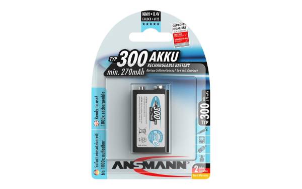 ANSMANN NiMH Akku maxE, 9V E-Block, 300 mAh, 1er Blister