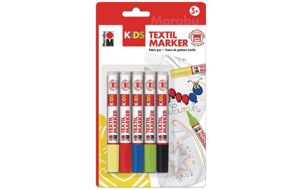 Marabu KiDS Textilmarker, 5 x 3 ml, 5er Blister