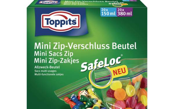 Toppits Gefrierbeutel Mini Zip-Verschluss SafeLoc, 40 Stück