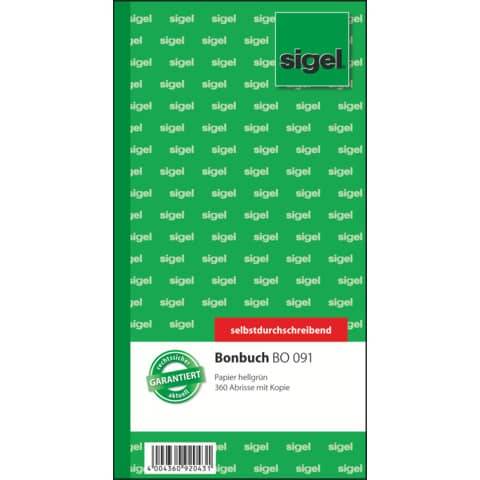 sigel Formularbuch "Bonbuch", 105 x 200 mm, SD, grün