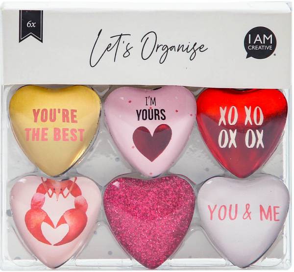 I AM CREATIVE Magnet Herz Let's Organize MAA4035.50 Glas, 0.9×3.3×3.2cm 6 Stück