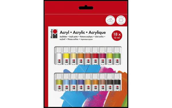 Marabu Acrylfarben-Set, 18 x 12 ml, farbig sortiert