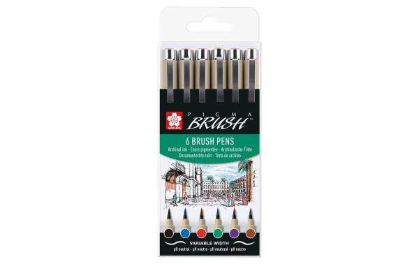 Pigma Brush Pen Set 6 Farben SAKURA POXSDKBR6