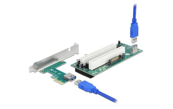 Delock PCI-E Riser Karte x1 zu 2x PCI 32 Bit Slot mit 60 cm Kabel