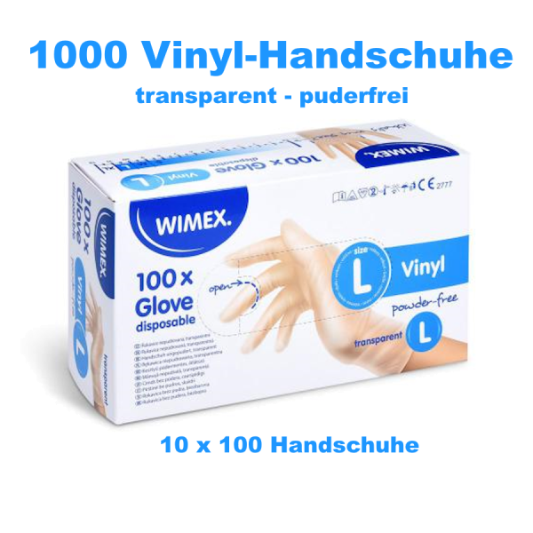 1000x Handschuh (Vinyl) ungepudert transparent `L` – 10×100 Stück