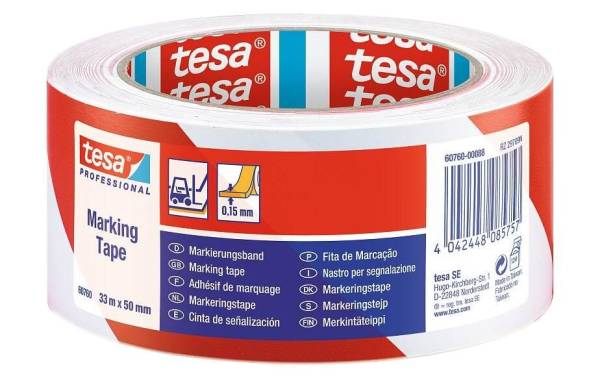 tesa Markierungsband Professional 60760, 50 mm x 33 m, Rot/Weiss