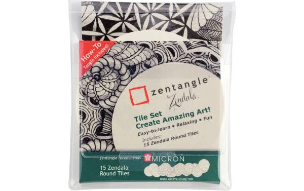 Sakura Malkarten Zentangle Zendala 12 x 12 cm, Rund, 15 Kacheln