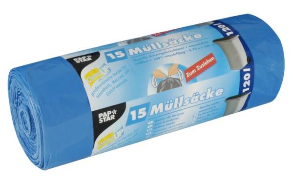 PAPSTAR Müllsäcke LDPE, mit Zugband, 120 Liter, blau