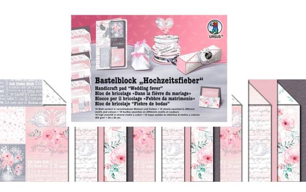 URSUS Bastelpapier 300 g/m2 18 Blatt, Rosa/Weiss, Hochzeit