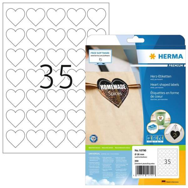 HERMA Herz-Etiketten, Durchmesser: 60 mm, weiß