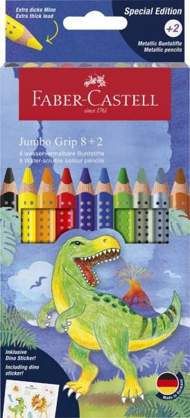 FABER-CASTELL Dreikant-Buntstifte Jumbo GRIP Dino, 8+2