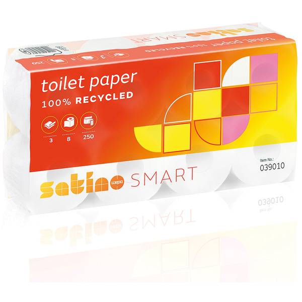 64xSatino Smart Toilettenpapier 3-lagig Weiss - 1 Sack à 8x8 Rollen