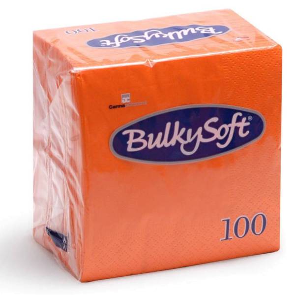 Servietten Bulkysoft, 1/4 Falz, orange, 2-lagig, 24x24cm - Karton à 30 Pack / Pack à 100 Servietten