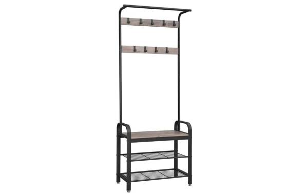 VASAGLE Garderobenständer mit Schuhablage 183 x 72 cm, Graubraun