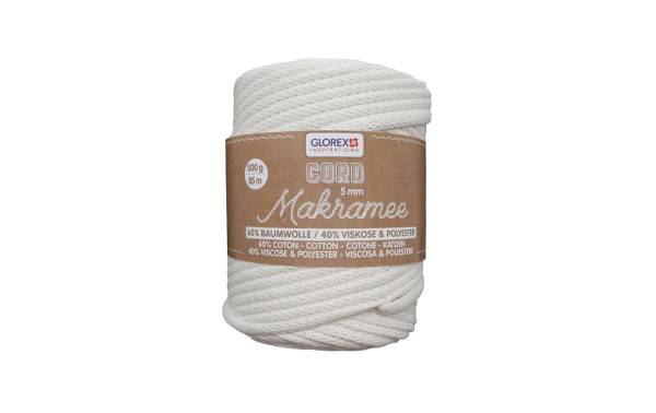 Glorex Wolle Makramee Cord gewebt 5 mm, 500 g, Weiss