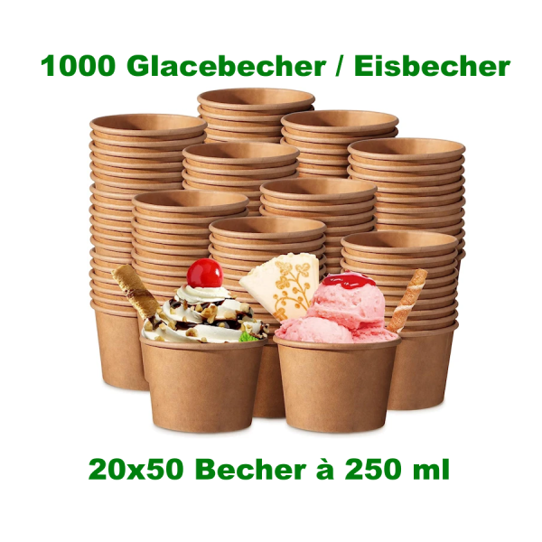 800x Papierbecher / Eisbecher (PAP/PE) kraft Ø90mm 250ml – 16×50 Stück