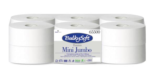 Toilettenpapier Premium Bulkysoft Mini Jumbo, weiss, 2-lagig, Microprägung 90mm x 145m, Karton à 12