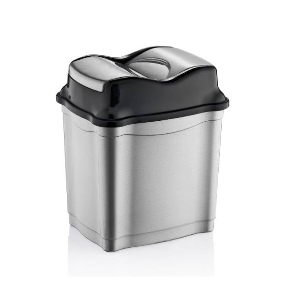 28 Liter Abfalleimer / Mülleimer mit Push-Deckell Silber / Schwarz