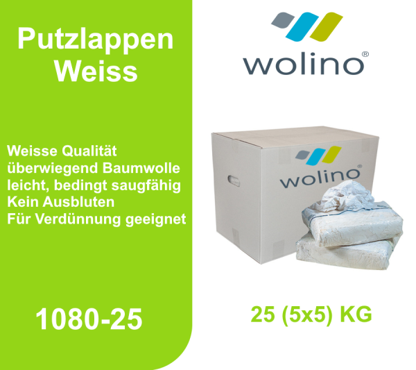 1 Karton à 25 KG Putzlappen Weiss Wolino 5×5 KG
