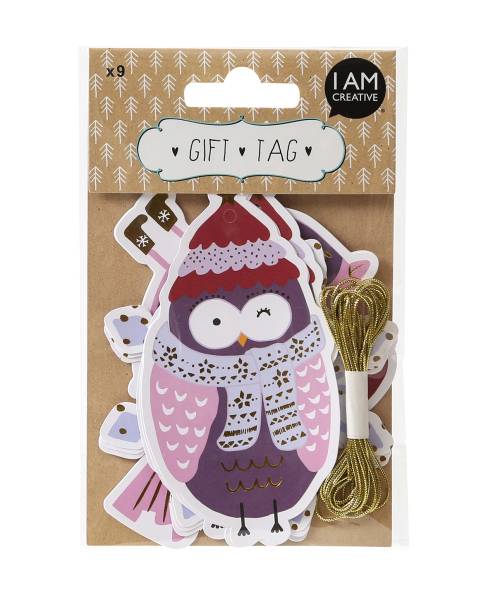 I AM CREATIVE Geschenkanhänger X-mas 4088.96 Eule, Vogel & Kugel 9 Stück
