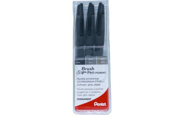 Brush Sign Pen schwarz, 3 Stück PENTEL XSESP15-3