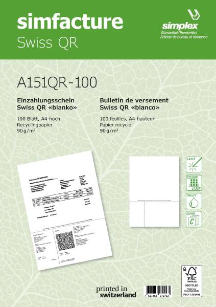 Simfacture Swiss QR Recycl.A4 universal, 90g 100 Blatt SIMPLEX A151QR-10